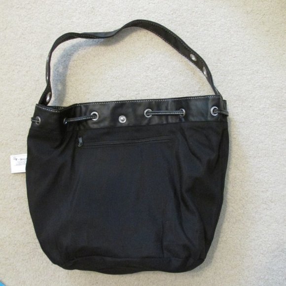 AVON PURSE BLACK BAG METAL EYELETS PUNK HOBO DRAWSTRING LARGE SHOULDER - Picture 7 of 12